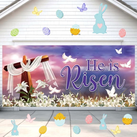 Oliegs Stocking Easter Garage Door Decoration Easter Garage Door Banner Mural Cover 6 X 13 Feet Large Holiday Party C White Elephant