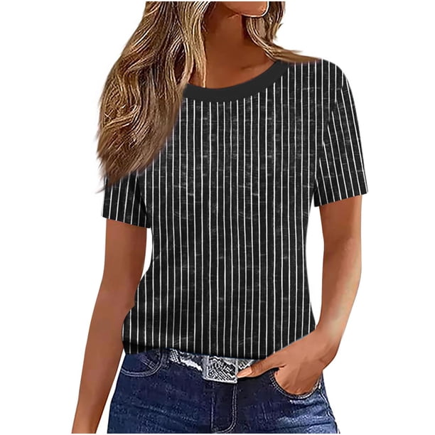 Camiseta de Manga Corta de Verano para Mujeres Delgada Moda Casual Impresa No Estructurada Cuello Redondo Mujer Manga Corta Tops Casual
