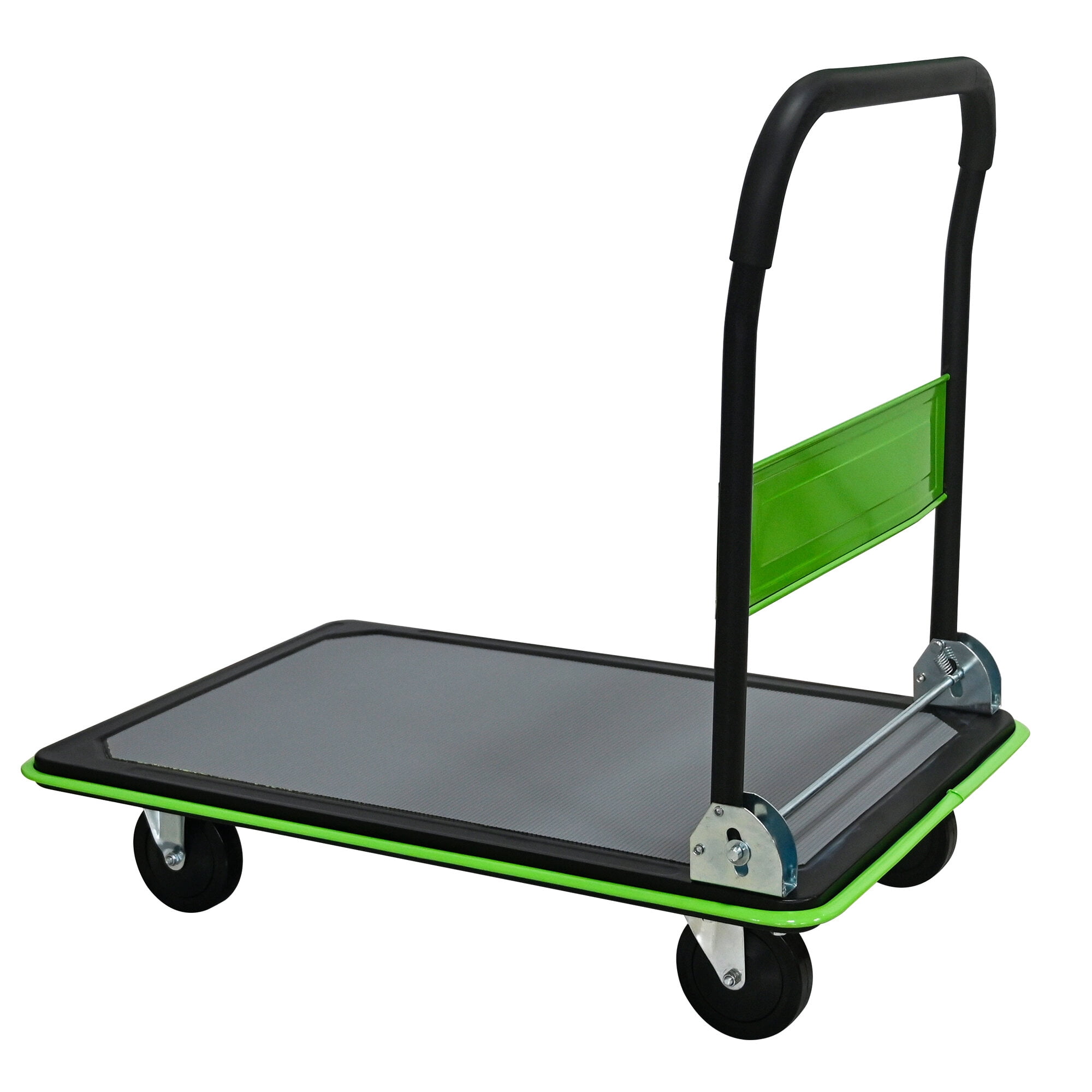 Dolly, Flatbed Cart, 660lbs Heavy Duty Capacity Platform Hand Truck 360 Degree Swivel Wheels Foldable Push Hand Cart for Loading and Storage, Warehouse-Green, Green Hand Truck,Steel Furniture Dolly