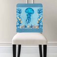 thumbnail image 2 of Summer Nautical Chair Covers Set of 6 Ocean Jellyfish Cartoon Starfish Coral Black Stripes Chair Back Covers Stretch Removable Washable Slipcovers Protector for Dining Room Kitchen Party Decor, 2 of 9