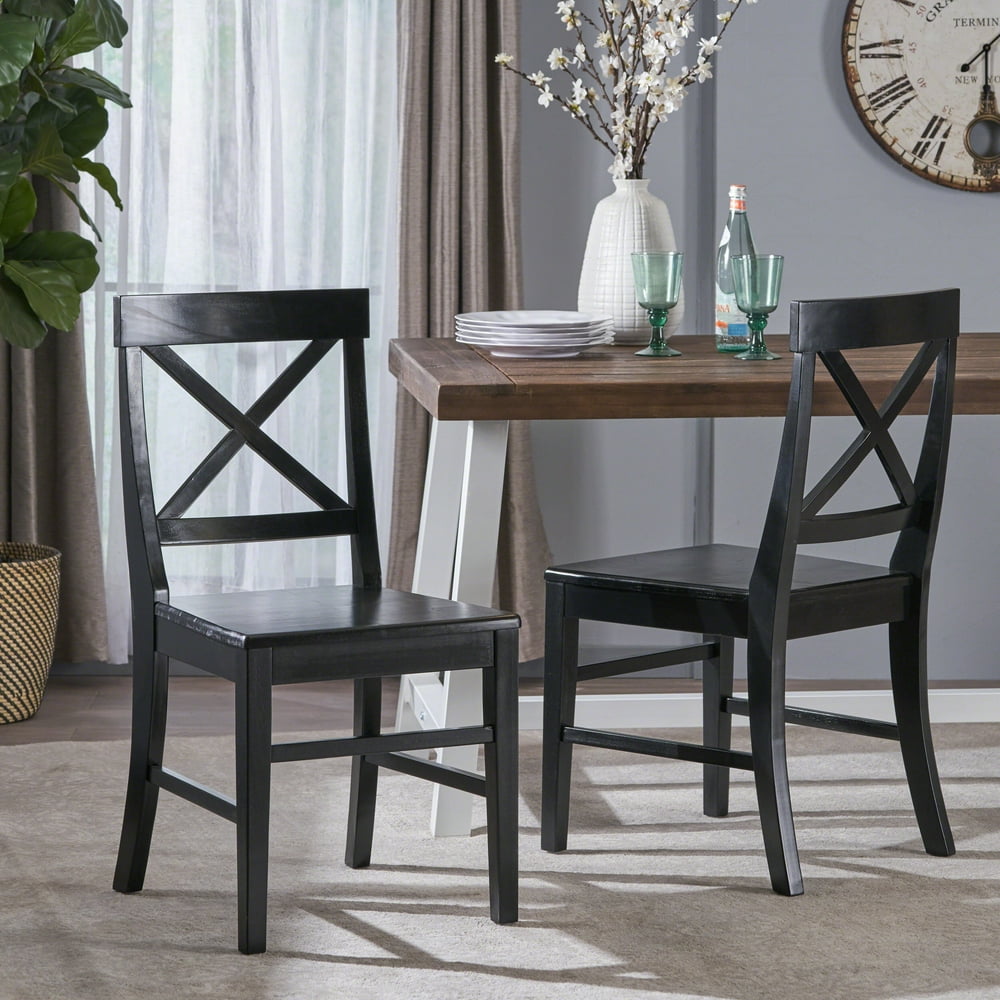Noble House Farmhouse Finish Acacia Wood Dining Chairs,Black Walmart