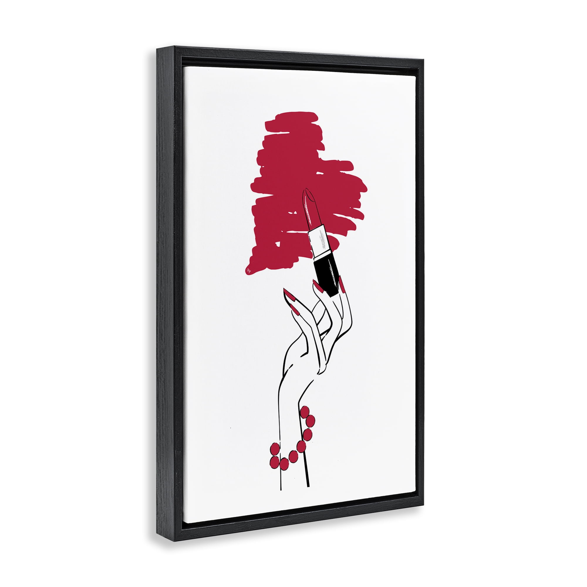 Stupell Industries Lipstick Heart Shape Beauty & Fashion Painting Black Floater Framed Art Print Wall Art, 21 x 31