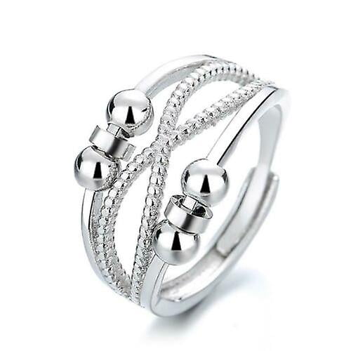 Adjustable Anxiety Ring Silver Relieve Fidget Spinner Worry Beads Meditation