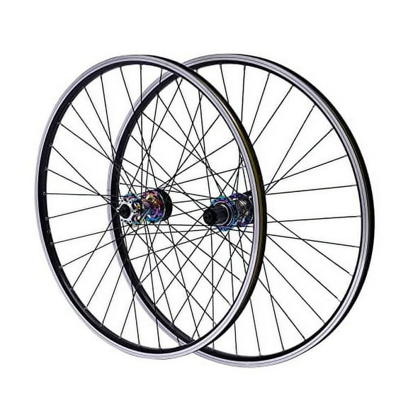 Mountain Bike Wheelset, 29 Inch Rim Double Six-Hole Disc Brake MTB Wheelset, Aluminium Alloy Quick Release Front Rear Black Bike Suitable 7-12 Speed Cassette (Colorful Hub)