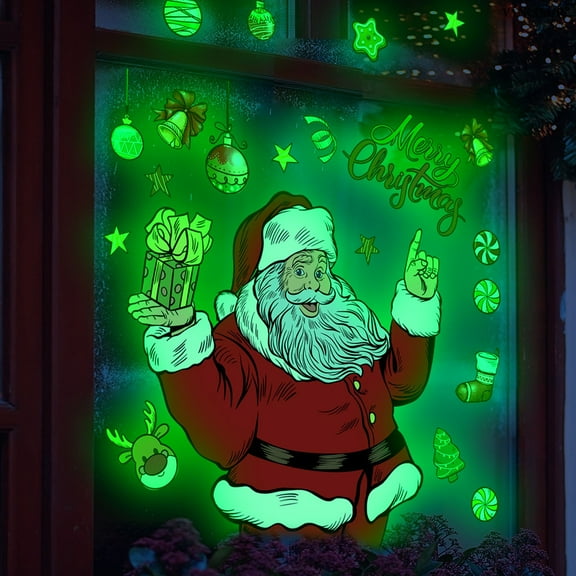 Glow in The Dark Santa Claus Snowflakes Decals Christmas Wall Stickers Window Clings for Christmas Decoration - Living Room Bedroom Home Decor