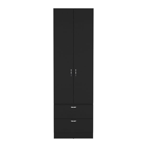 Newboti Furniture Vico 76" High Armoire Wardrove Closet with 2 Drawers, Double Door Cabinet, One Shelf and Hanging Rod, Bedroom Clothes Storage Cabinet Organizer 33015