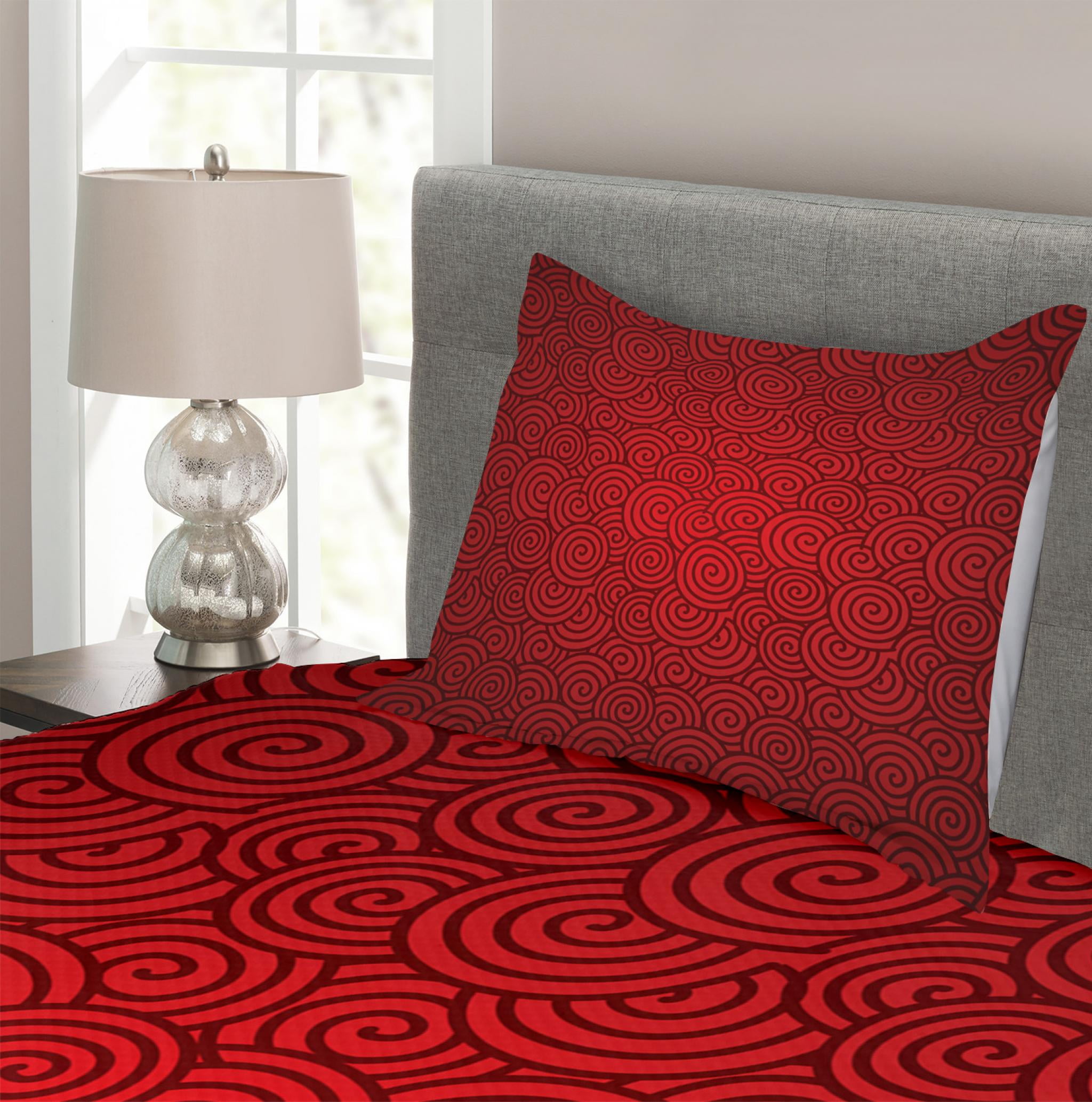 Spirals Chinese New Year Print Red Quilted Bedspread Pillow