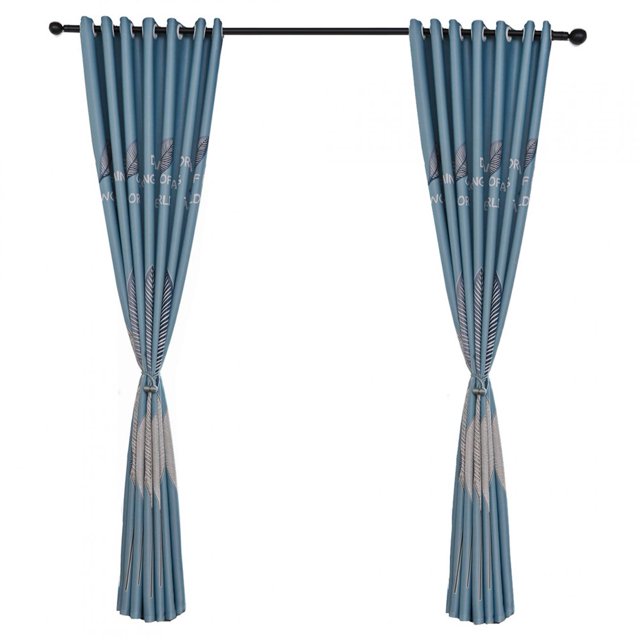Cortina opaca para ventana, cortina para dormitorio, balcón, cortina con estampado de hojas, 39,37 x 98,43 pulgadas (azul)