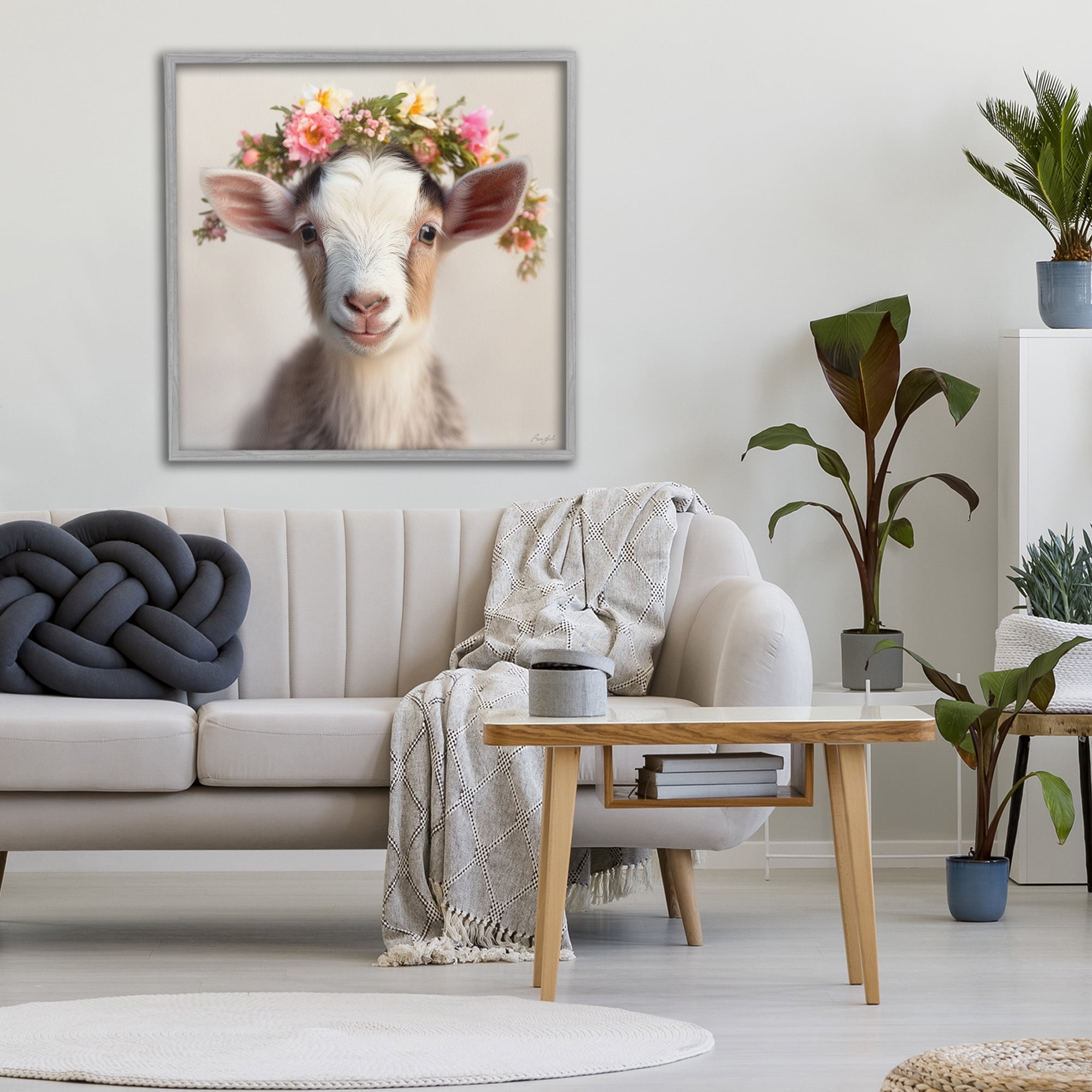 Stupell Industries Flower Crowned Goat Gray Framed Giclee Art, design by Roozbeh