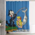 thumbnail image 1 of Cortina de ducha con diseño de gato Félix, diseño de dibujos animados, con 12 ganchos, impermeable, lavable, de poliéster, para decoración del baño, 60 x 72 pulgadas, de hierro, 1 of 8