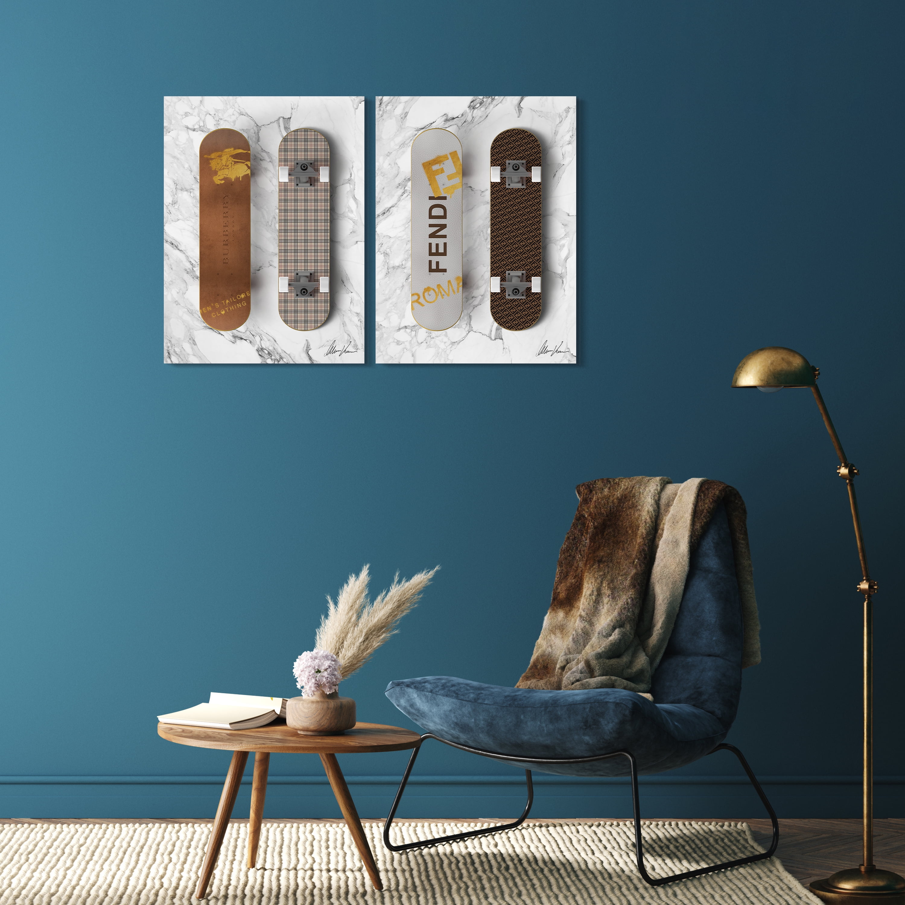 Style Skate Frameless Free Floating Tempered Glass Panel Graphic Wall Art , 24" x 18" each