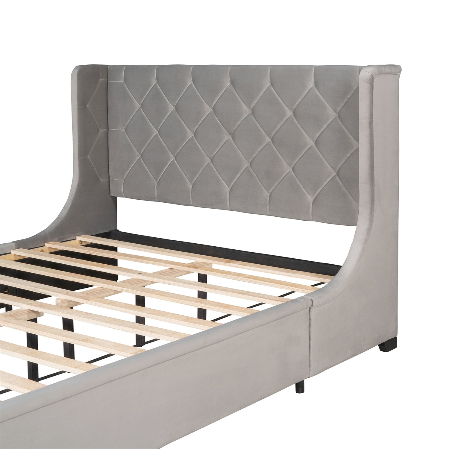 Kadyn Queen Size Storage Bed with Wingback Headboard, Velvet Upholstered Platform Bed with Big Drawer, Mattress Foundation, Wood Slat Support, Quiet, no Box Spring Needed, Gray Kadyn Queen Size Storage Bed with Wingback Headboard, Velvet Upholstered Platform Bed with Big Drawer, Mattress Foundation, Wood Slat Support, Quiet, no Box Spring Needed, Gray