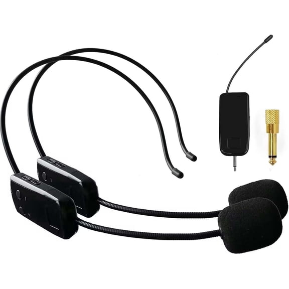 Wireless Microphone System for 2 People, 2.4G Dual Wireless Headset Mics Ideal for Speakers, Voice Amplifier, PA System, Teacher, Tour Guides, Fitness Instructor