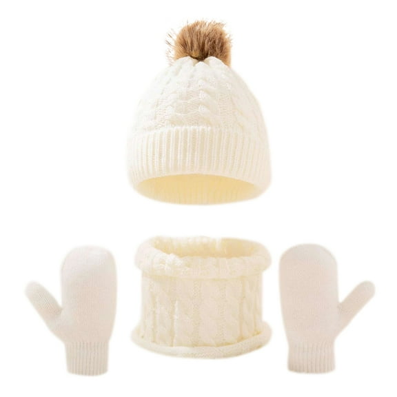 TBWNWG Winter Kids Knit Hat Scarf and Gloves Set Lined Neck Warmer Mittens for Toddler Boys Girls Cold Weather Accessories,One Size
