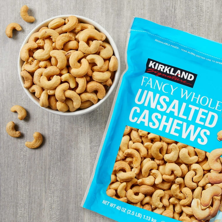 KIRKLAND Fancy Whole Unsalted Cashews 2.5 Pounds for Snacking and