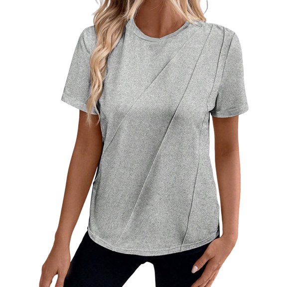 NJGRAE Flowy Tops for Women Women’S Slub Knit T-Shirts Womens Casual Fashion Solid Color Crew Neck Short Sleeve Pullover T Shirt Quarter Zip Athletic Tops Xl