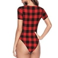 thumbnail image 4 of Easygdp Buffalo Plaid Red Black Women's One-Piece Swimsuit Slim Fit Crew Neck Bodysuit Athletic Swimwear with Concealed Buckle - Large, 4 of 9