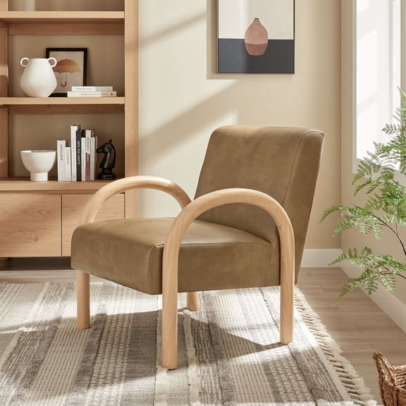 Lunet Faux Leather Upholstered Accent Chair in Toast
