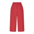 thumbnail image 5 of FRSASU Women's Pants Casual Solid Color Button Elastic Waist Fashion Loose Cropped Pants with Pockets Red, 5 of 6