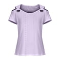 thumbnail image 3 of DuoJiaJ Womens Short Sleeve Top, Off Shoulder Casual Summer Comfort Tee Purple XXXL, 3 of 5