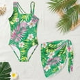 thumbnail image 4 of SEANATIVE Girls One-Piece Bathing Suit with Mesh Wrap Skirt Swimsuit Back Cutout Swimwear Trendy Swimsuits for Teen Kid Young Girls, Size 13-14, Hawaiian Palm Leaf Flower Green, 4 of 7