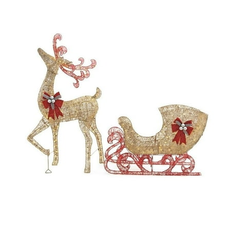 Home Accents Holiday Gold Reindeer With 44 In Sleigh 5 Ft Yard