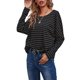 thumbnail image 4 of VISgogo Mujer Primavera Jumper Camisa, Rayas Cuello Redondo Mangas Largas Pullover Tops para Niñas, Negro/Gris/Blanco VISgogo moda, 4 of 7