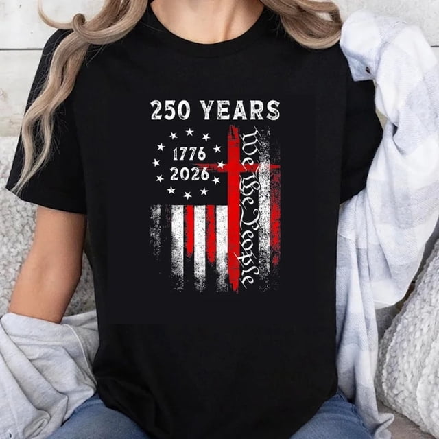 Playera de Mujer con Bandera Americana 100% Algodón - 250 Años 1776-2026