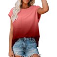 thumbnail image 2 of Camisa degradada para mujer, camiseta de verano holgada informal de manga corta con cuello redondo y bolsillo, 2 of 4
