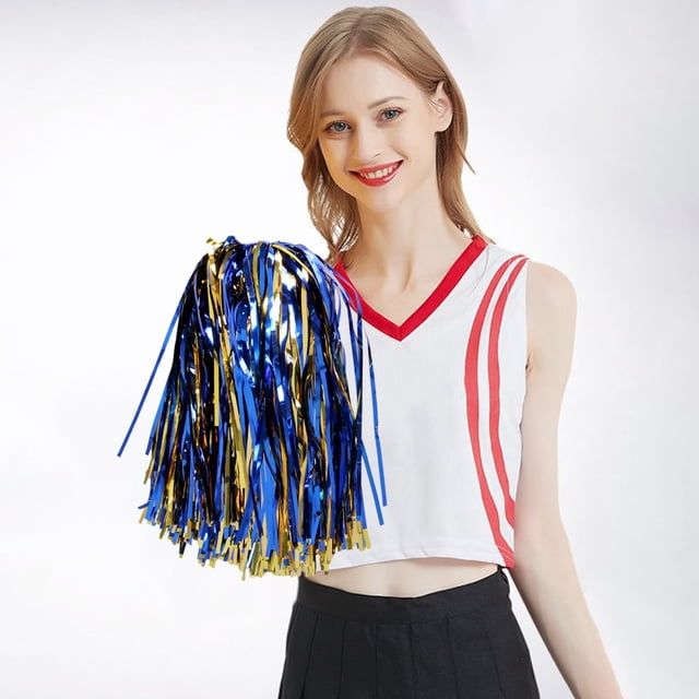 2PCS Cheerleading Handheld Color Flower Sports Activities Performance Cheering Supplies Fan Shaped High Density Color Strips Handle Design Off Party Decorations for Women College Graduation Party