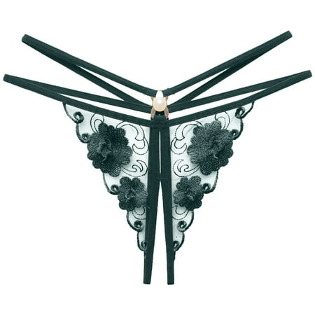 Xiaoxatg Women s Panties Women Floral Embroidery Hollow Sexy Low Waist Underpants Open Cut Pearl Massage Thong High Waist Bikini Underwear Women