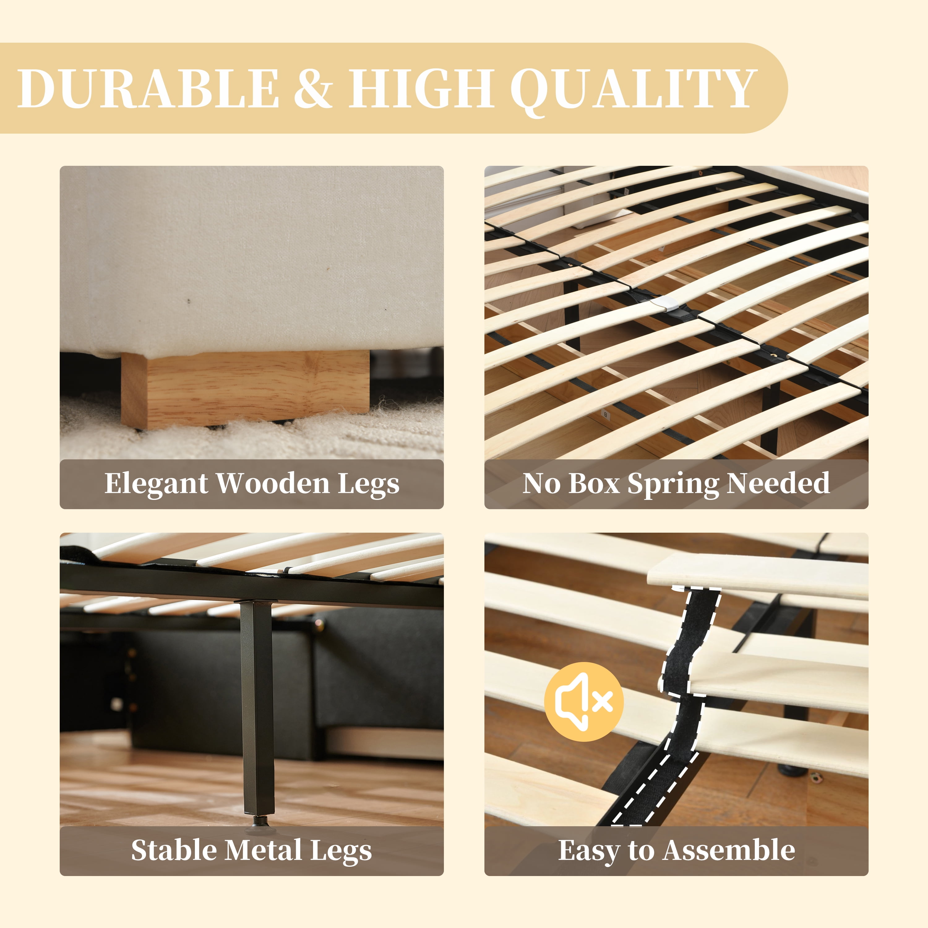 Queen Size Upholstered Platform Bed Frame, Bed Frame with Storage, Velvet Headboard with Built-in Nightstands & Drawers, No Box Spring Needed, Wooden Slats Support, Noise-Free, Easy Assembly, White