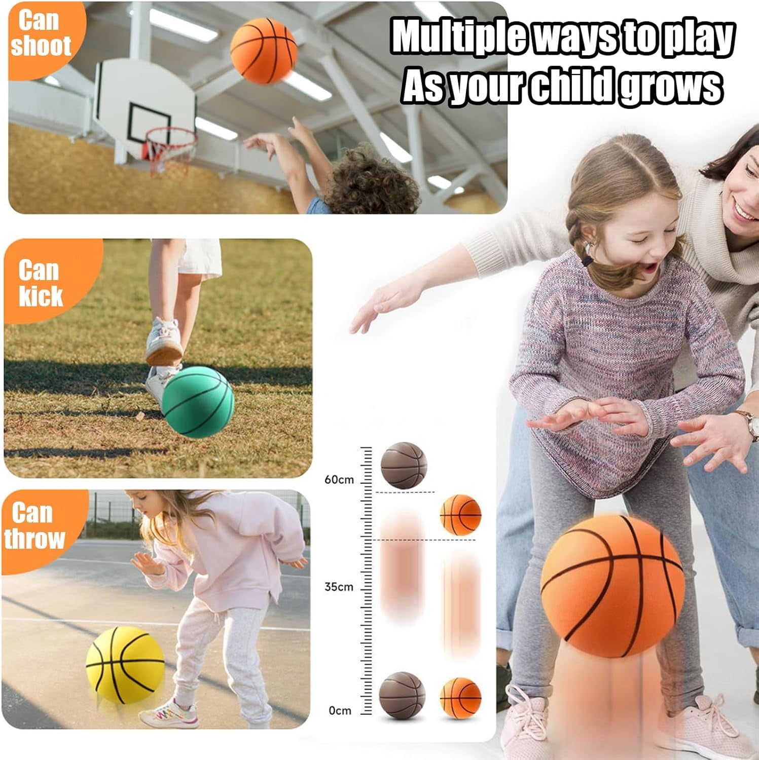 Silent Basketball Size 7 (29.5") - Upgrade Foam Basketball Arcade Game Indoor,Ball for Quiet Dribbling and Indoor Training,Pro PU Foam Ball – Higher Bounce