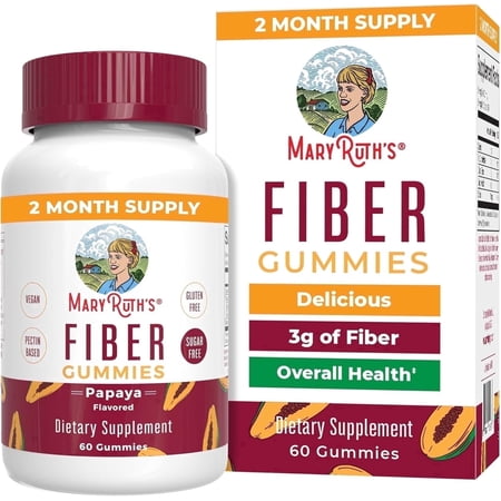 MaryRuth's Fiber Gummies Adult Papaya Flavor Digestive Health Vegan Non-GMO Clean Label Project Verified 60 Count