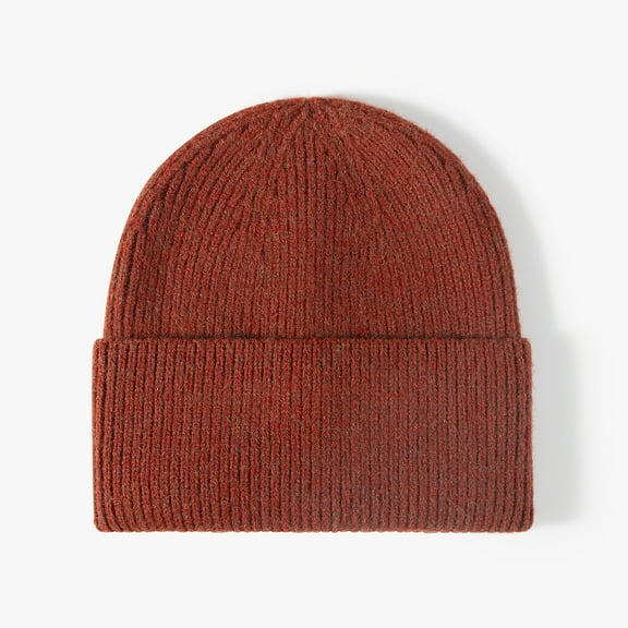 GRNSHTS Unisex Winter Knitted Cuffed Beanie Hats Soft Watch Hat Classic Knit Stretchy Warm Cap for Women Men (Rust Red)