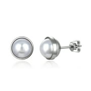 JUSTJANDM G23 Titanium Stud Earrings for Sensitive Ears, Simulated Pearl Lapiz Malachite Stud Earrings For Women Girls