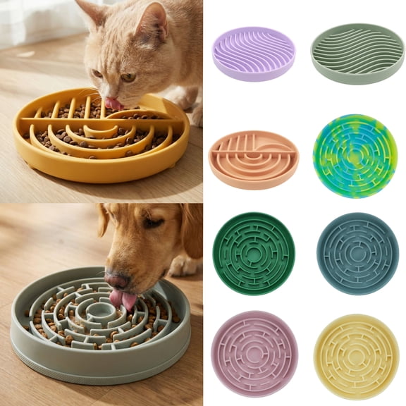 Pet Slow Eating Bowl with Suction Cups Silicone Food Basin Anti-Choking Healthy Diet Feeder, Army Green
