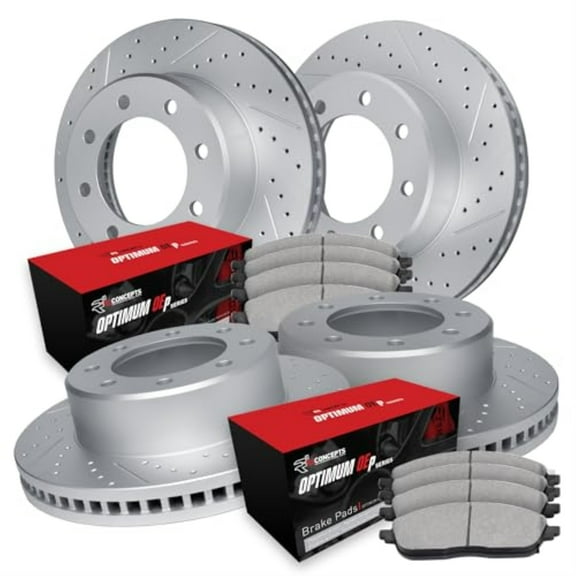 R1 Concepts Drilled and Slotted Carbon Coated Disc Brake Rotor Set with Optimum Oe Pads WBUN2-48010
