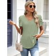 thumbnail image 4 of Womens Summer Shirt V Neck Casual Tshirts Puff Sleeve Tops for Women Trendy Tunic Solid Color, 4 of 6