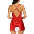 thumbnail image 5 of Luxalzxs Satin Lingerie for Women Sexy Deep V-Neck Nightgown Sexy Cross Backless Silk Nighty Lace Sling Lingerie Intimates Chemise Nightdress Valentines Day Gifts for Women, 5 of 5