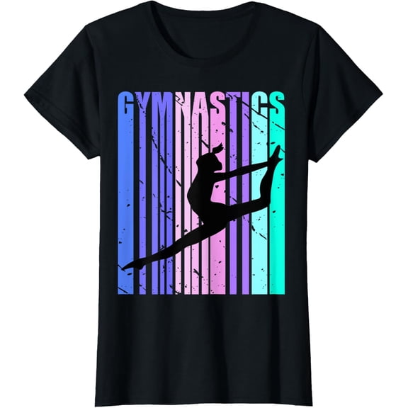 Retro Girls Gymnastics Purple Green Woman Women Gymnast T-Shirt