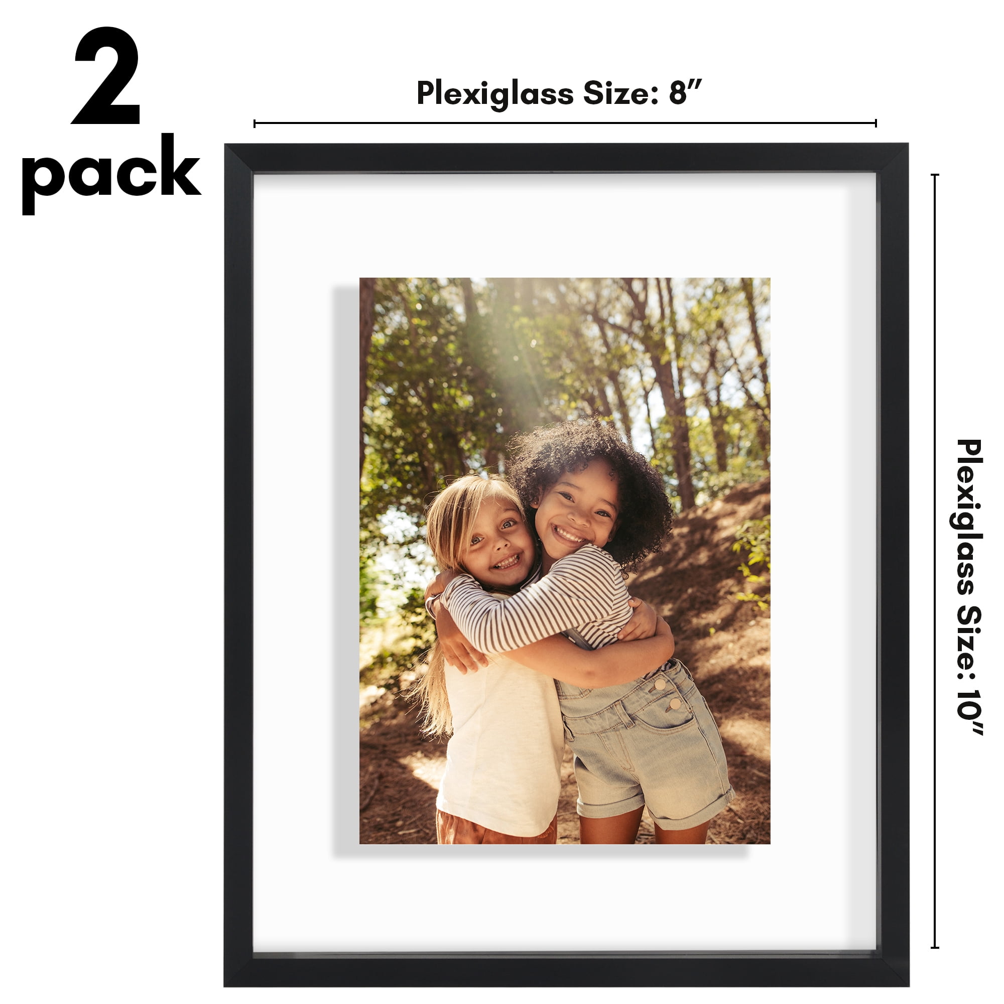 Americanflat 8x10 Picture Frame with Shatter-Resistant Glass 2 Pack Aluminum Floating Display Photo - Black