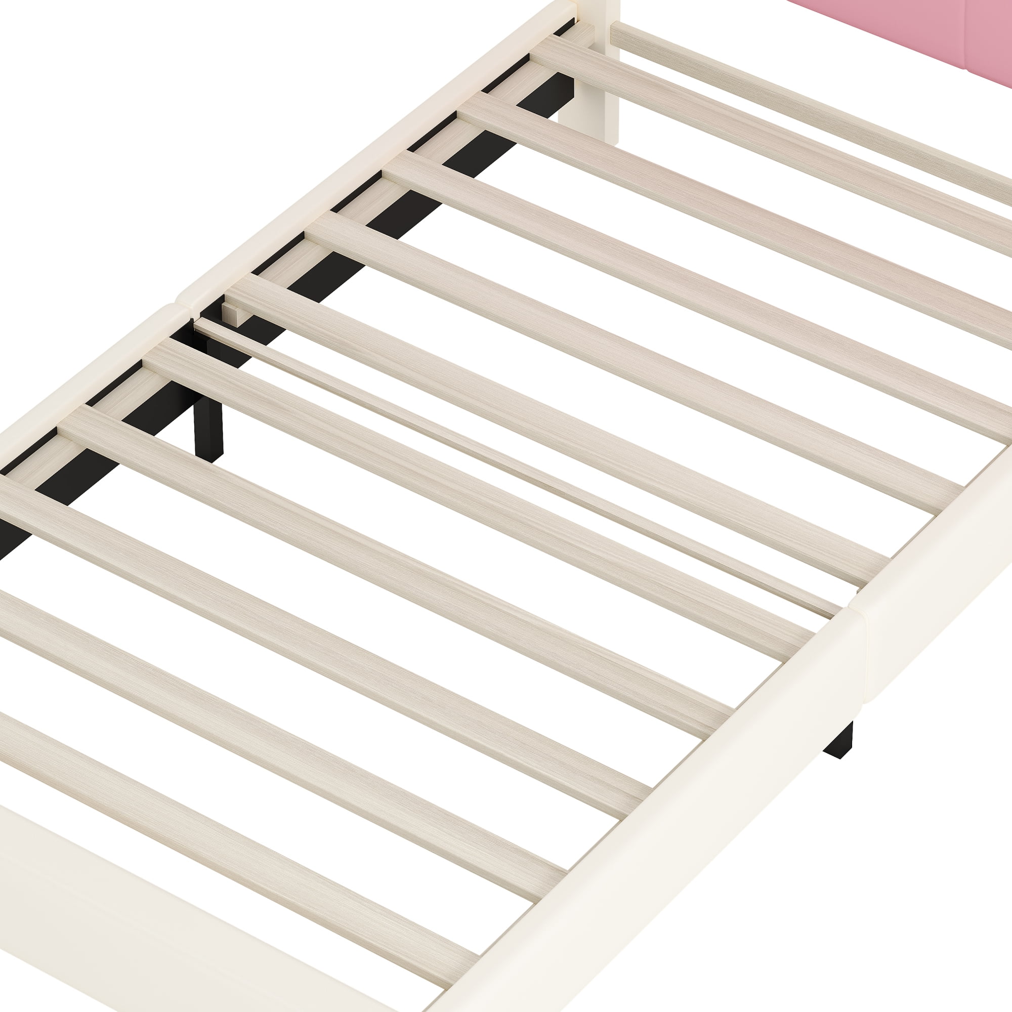 Jopath Twin Size Upholstered Bed, Princess Platform Bed with Headboard, Crown Headboard Design for Toddler Kids Teens Cream