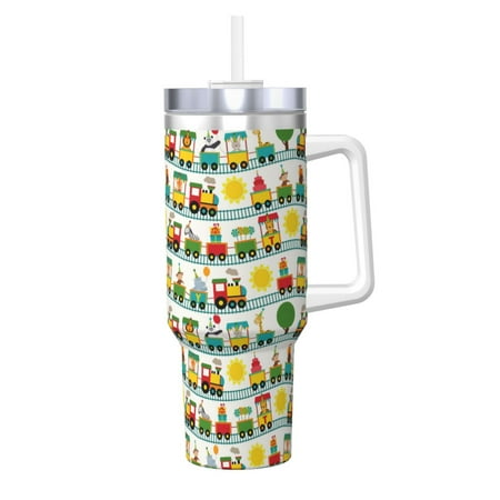 

Uemuo Train With Animals Print 40oz Ice Bully With Handle And Straw Stainless Steel Vacuum Insulated Cup And 2 In 1 Straw Lid Insulated Travel Tumbler