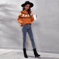 thumbnail image 5 of SWSMCLT Women's Soft Pullover Sweater Long Sleeve Knitted Holiday Knitwear Halloween Warm Halloween Fall Vintage Casual Loose Orange 8-10, 5 of 5
