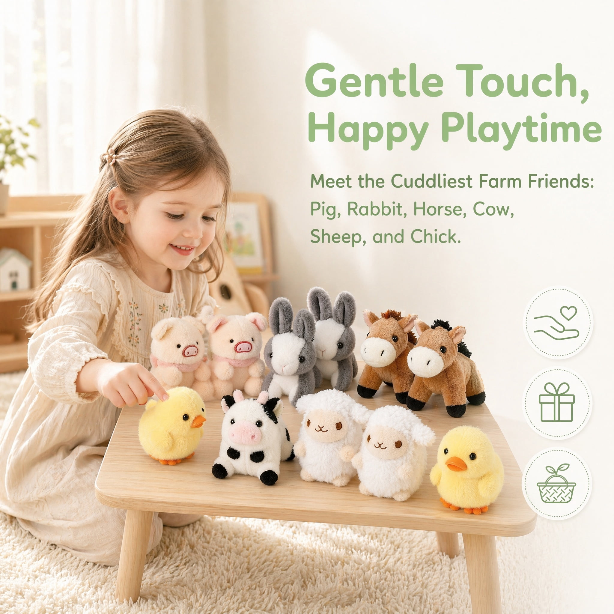 12pcs Farm Animal Toy, Cute Plush Lamb, Chick, Piglet, Cow, Perfect for Animal Themed Party, Student Achievement Award, Ideal Christmas and Halloween Birthday Gift