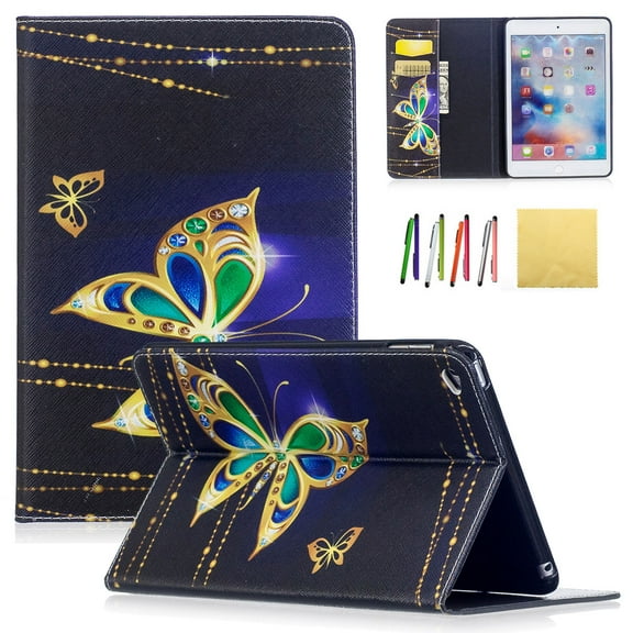 iPad Mini 4 Case, Allytech PU Leather Lightweight Stand Cover Wallet Case with Card/ Cash Slots for 7.9 inch Apple iPad Mini 4 2015 Model, Gold Butterfly