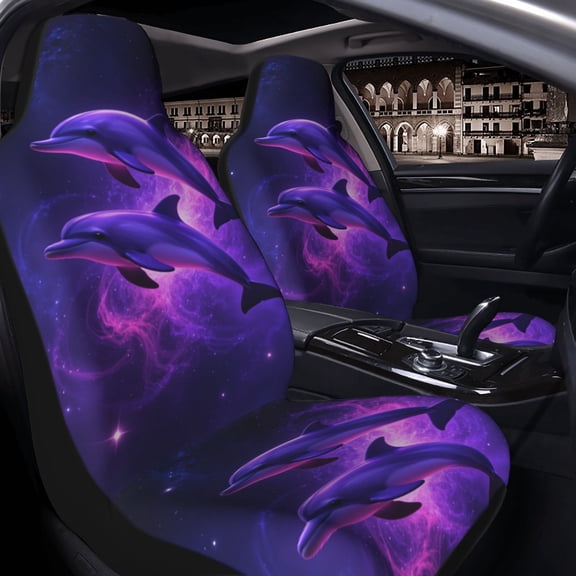 Dolphin swims in galaxy Car Seat Covers Set of 2 for Women and Men, Universal Fit Bucket Seat Protectors for Cars, SUVs, Sedans and Trucks, Soft Breathable Polyester, Front Seats Only