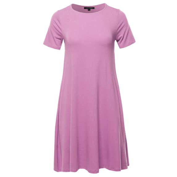 FashionOutfit Women's Solid Short Sleeve Casual T- shirt Loose Dress