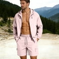 thumbnail image 2 of UVEASISHA Men's Sun Protection 2 Piece Outfits Lightweight Full Zip Hooded Jackets and Shorts Sets Casual Workout Hiking Travel Tracksuit with Pockets for Summer Pink S, 2 of 10